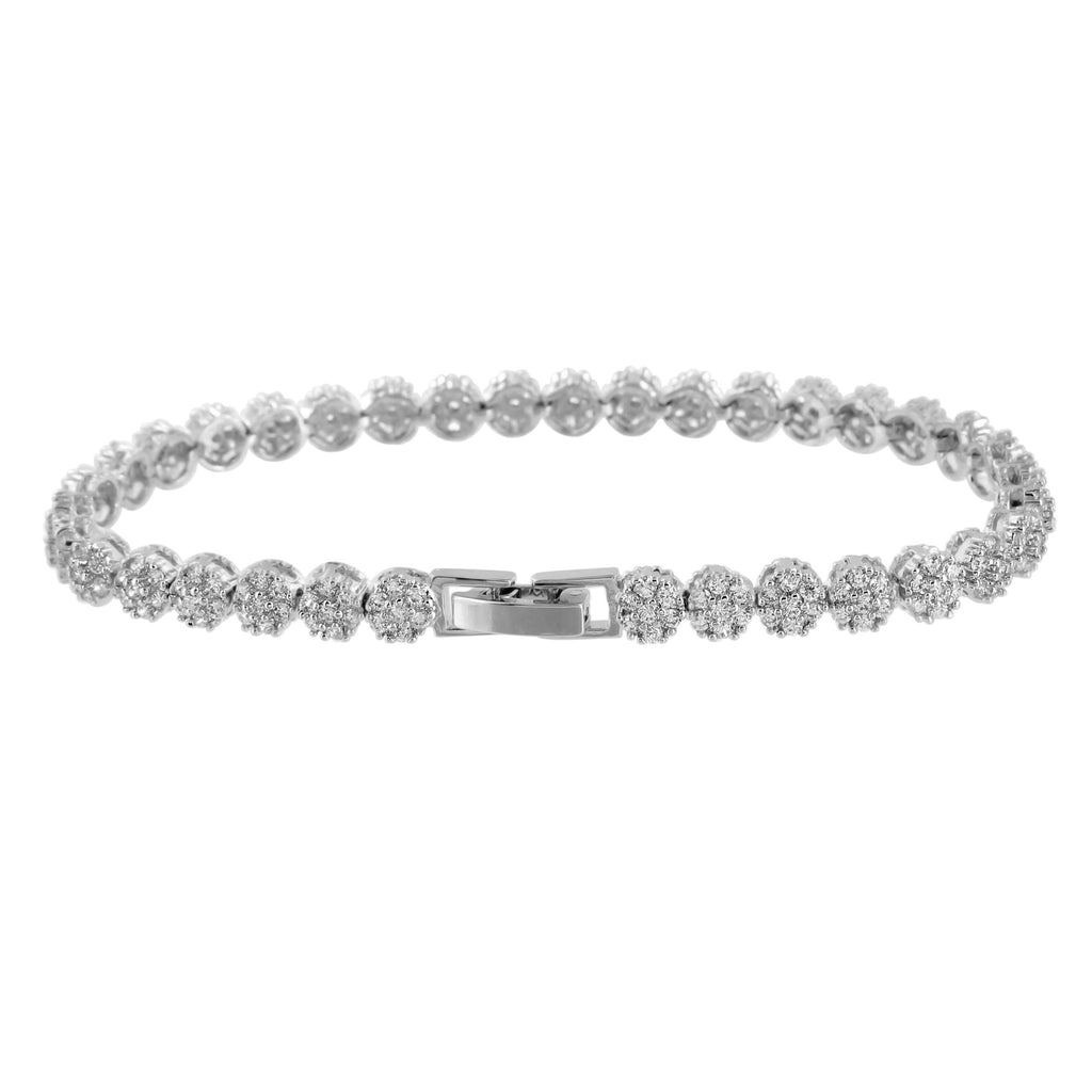Womens Tennis Design Bracelet Round Link Cluster Set Lab Diamond White ...