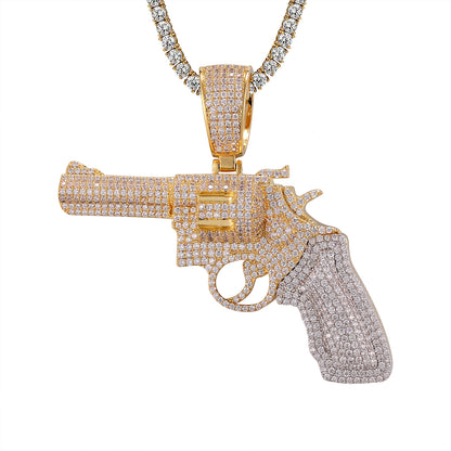 Two Tone Gold Pistol Gun Icy Custom Pendant Chain