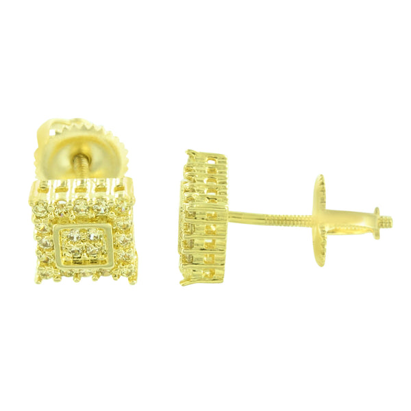 Prong Set Square Earrings Yellow Screw Back Gold Finish 6 MM | Master ...
