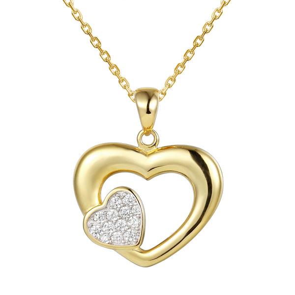 Heart in Heart Solitaire 14k Gold Finish Pendant Chain Valentine's ...