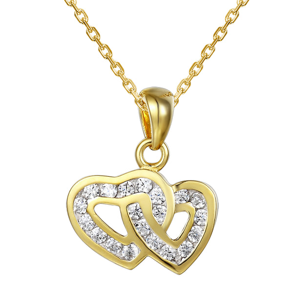 14k Gold Finish Designer Heart in Heart Solitaire Pendant Valentine's ...